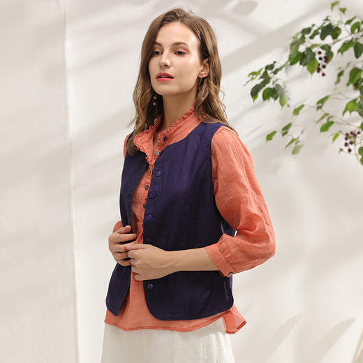 丁摩 复古亚麻做旧马甲百搭无袖休闲背心外套DJ99-WX010 商品图8