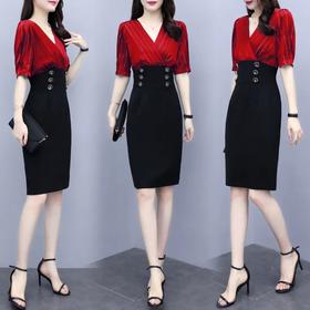 夏装新款女人味气质V领个性开叉裙摆修身连衣裙 HR-JY2019-1