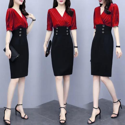 夏装新款女人味气质V领个性开叉裙摆修身连衣裙 HR-JY2019-1 商品图0