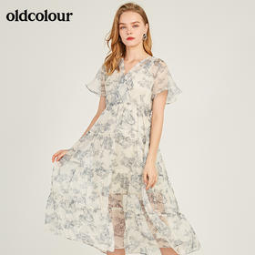oldcolour欧珂印花高腰短袖连衣裙女中长款20夏M23101324