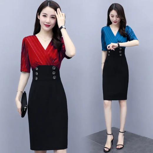 夏装新款女人味气质V领个性开叉裙摆修身连衣裙 HR-JY2019-1 商品图1