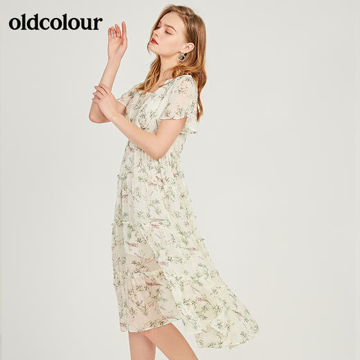 oldcolour欧珂印花高腰短袖连衣裙女中长款20夏M23101324 商品图1