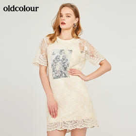 oldcolour欧珂专柜假两件蕾丝连衣裙女中长款20夏M23101337