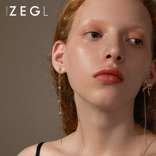 ZEGL蝴蝶结流苏耳环女夏季长款气质小众耳钉925银针不对称耳饰品 商品图1