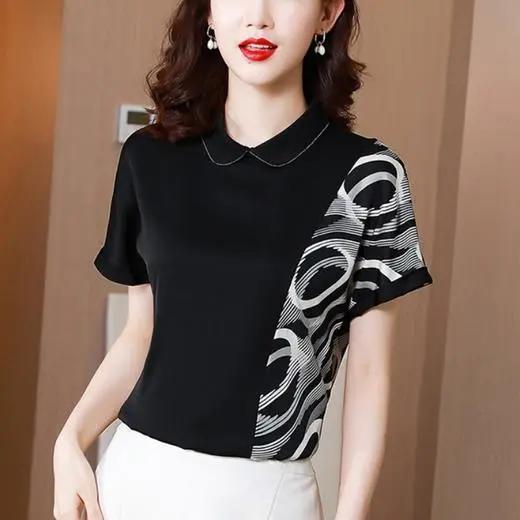 MZ104754夏季潮款短袖宽松设计感女士醋酸绸缎衬衫 商品图0
