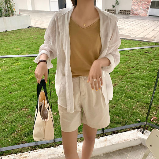 黛唯梵多色V领卷边毛织小吊带女夏季韩版休闲背心上衣女 商品图1