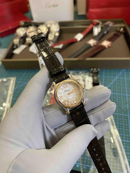 肖邦快乐钻石（黑色皮带玫瑰金表盘），女士石英腕表，瑞士进口石英机芯，走时精准，完美复刻，乱真无压力～ 商品图7