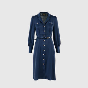 西服领单排扣贴包复古连衣裙（附腰带）
