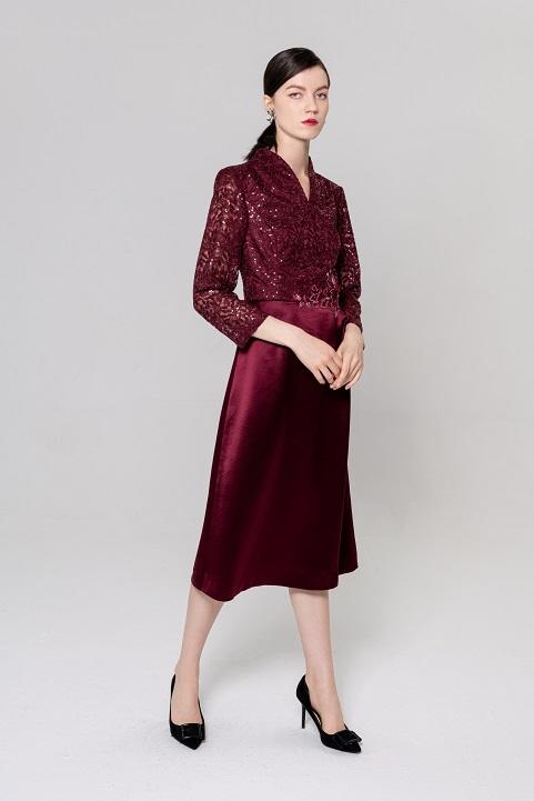 皮尔卡丹女装年秋季新款蕾丝小H摆礼服连衣裙P1307E1877T0
 商品图1