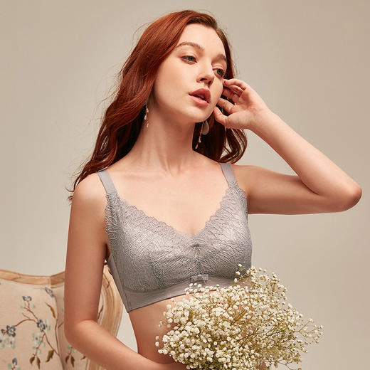 雅黛丽内衣女大胸显小文胸薄款蕾丝无钢圈防下垂胸罩 商品图2