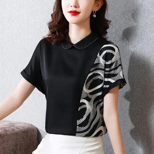 MZ104754夏季潮款短袖宽松设计感女士醋酸绸缎衬衫 商品图1