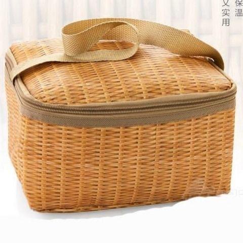 保温野餐篮加厚日式田园风仿藤编便当包零食水果收纳筐手提郊游篮 商品图8