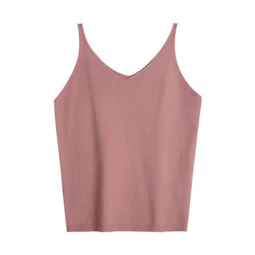 黛唯梵多色V领卷边毛织小吊带女夏季韩版休闲背心上衣女 商品图4