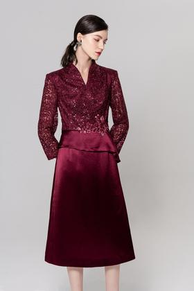 皮尔卡丹女装年秋季新款蕾丝小H摆礼服连衣裙P1307E1877T0
