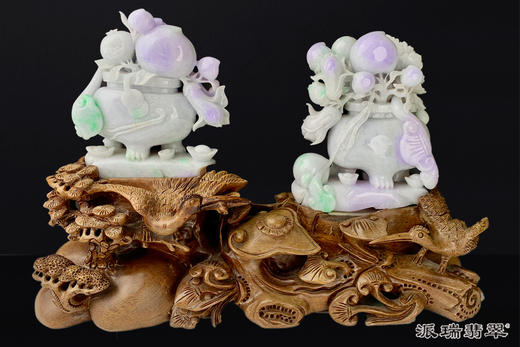 派瑞翡翠 翡翠摆件 糯种 绿色 紫色 商品图0