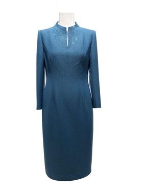 皮尔卡丹女装年秋季新款时尚轻奢水绿连衣裙P1303E1936G0
