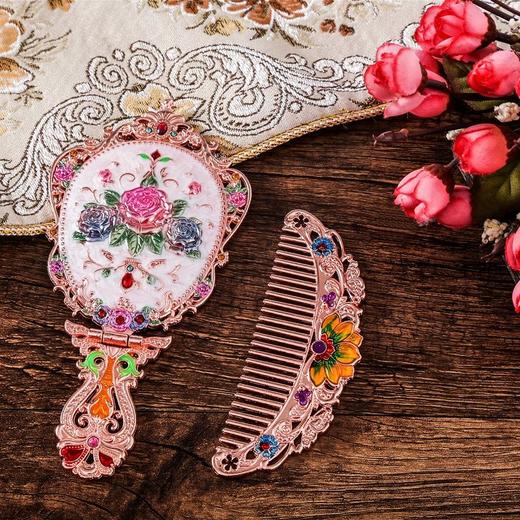 俄罗斯套装欧式折叠化妆镜美女台镜套装复古城堡镜子公主镜手柄镜 商品图5