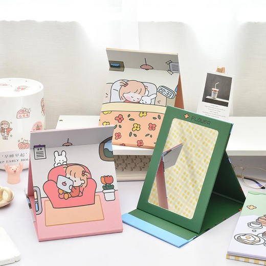 书桌折叠化妆镜梳妆镜可爱公主镜少女心学生宿舍桌面纸镜小镜子 商品图2