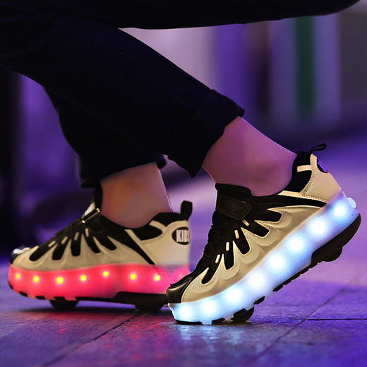 暴走鞋双轮四轮可走路男女儿童爆走鞋变形鞋学生滑轮鞋带轮子鞋 商品图9