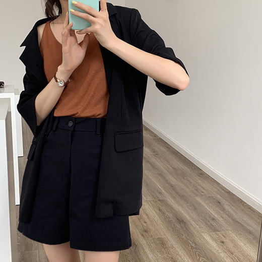 黛唯梵多色V领卷边毛织小吊带女夏季韩版休闲背心上衣女 商品图3