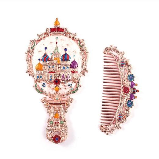 俄罗斯套装欧式折叠化妆镜美女台镜套装复古城堡镜子公主镜手柄镜 商品图9