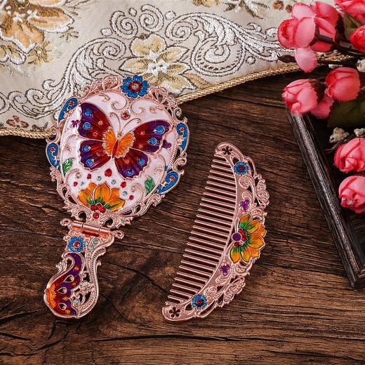 俄罗斯套装欧式折叠化妆镜美女台镜套装复古城堡镜子公主镜手柄镜 商品图3