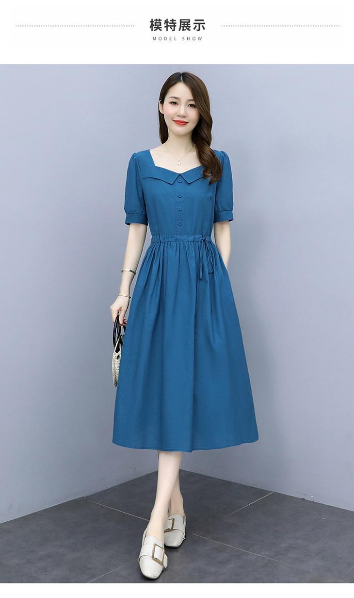 hrwx9339 夏季时尚外穿中长款连衣裙洋气大码短袖有领子