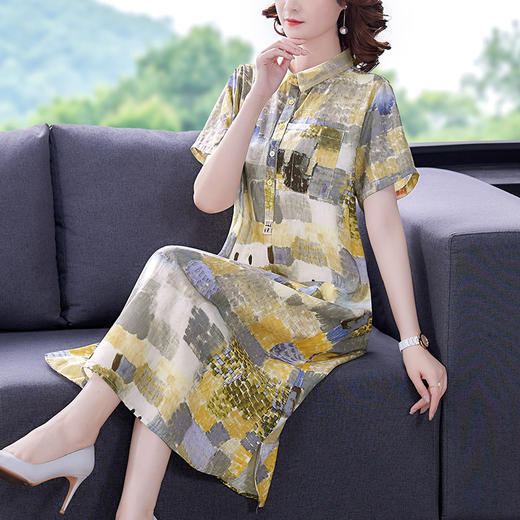 AHM-yjr9231苎麻优雅直筒裙气质短袖夏温柔风法式印花连衣裙 商品图3