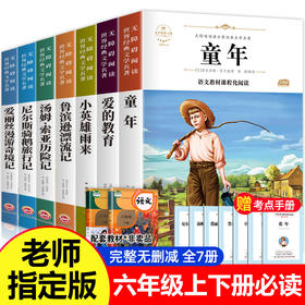 全套7册 小学六年级必读课外书童年书高尔基正版上册下册经典书目课外阅读书籍爱的教育小英雄雨来上学期老师教师推荐快乐读书吧五