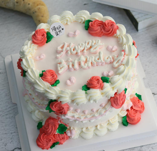 【生日蛋糕】粉底白边复古裱花款 商品图0