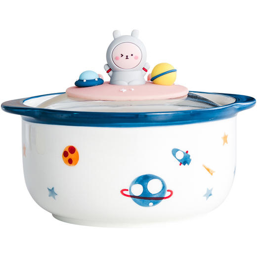 【日式太空陶瓷碗】创意家用水果卡通泡面碗 学生宿舍大号火锅碗带手机支架 商品图4