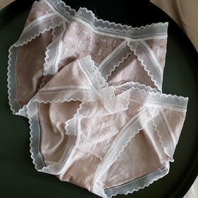 【高开叉大长腿内裤】新款大长腿碎花高开叉内裤 少女提花薄透 清凉薄纱 自由无感 蕾丝花边 中低腰三角裤 4条装