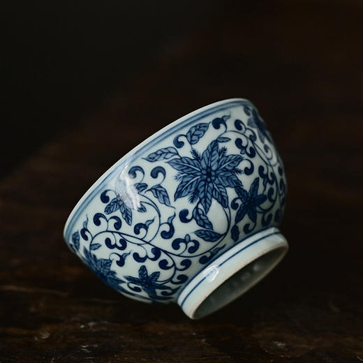 「景德镇手绘复古缠枝四季花仿明青花陶瓷品茗杯」功夫茶杯大号茶盏 主人杯 商品图1
