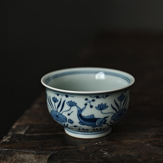 「景德镇仿元手绘鱼藻纹青花瓷茶杯」品茗杯主人杯大号茶盏单杯 商品图0
