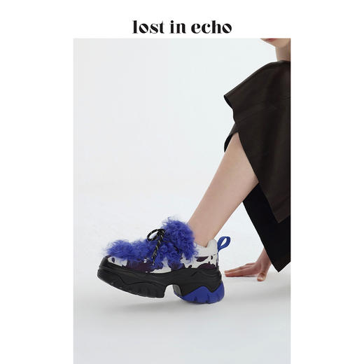 lost in echo 设计师原创 毛毛鞋舌拼皮鱼骨大底休闲鞋女 商品图2