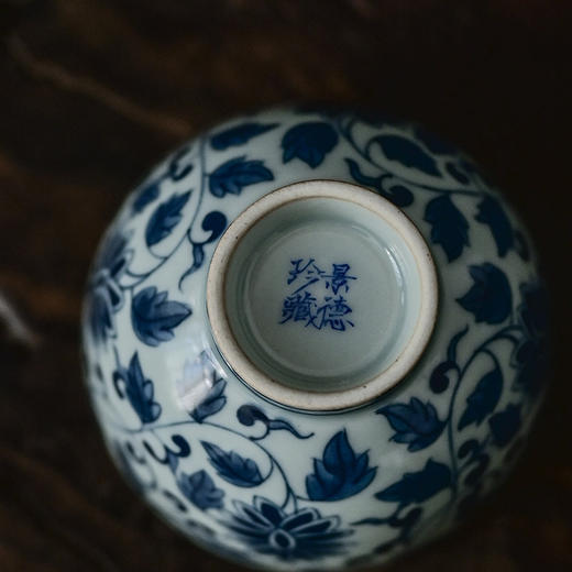 「景德镇仿古手绘明青花瓷鸡心杯」缠枝莲主人杯茶杯品茗杯单杯 商品图4