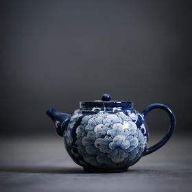 「景德镇老泥料粗陶青花手抓盖碗茶壶茶杯茶叶罐」纯手绘泡茶壶 青花便携茶壶 手拉坯功夫茶具