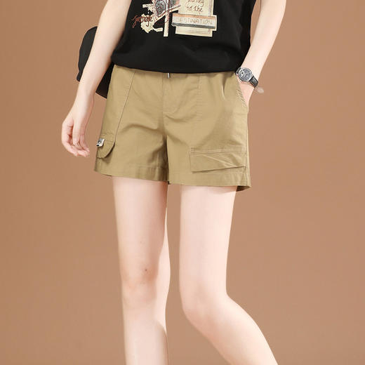 丁摩 松紧腰休闲工装短裤子女夏季2021年新款宽松直筒热辣裤子薄PT1537-WX313 商品图1