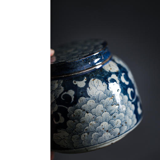 「景德镇老泥料粗陶青花手抓盖碗茶壶茶杯茶叶罐」纯手绘泡茶壶 青花便携茶壶 手拉坯功夫茶具 商品图7