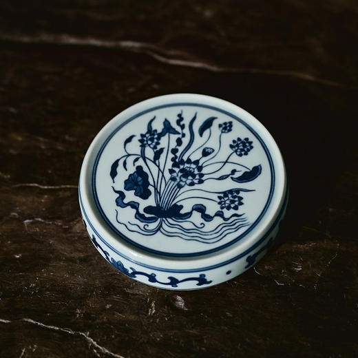 「景德镇复古手工仿明手绘青花瓷」蟠桃缠枝莲瓷盖置文房镇纸茶道零配 商品图3