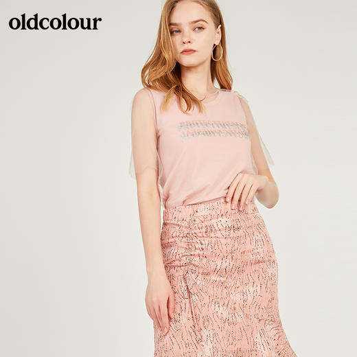 oldcolour欧珂字母网纱圆领短袖T恤女夏季M24021193 商品图1