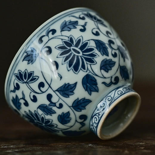 「景德镇仿古手绘明青花瓷鸡心杯」缠枝莲主人杯茶杯品茗杯单杯 商品图3