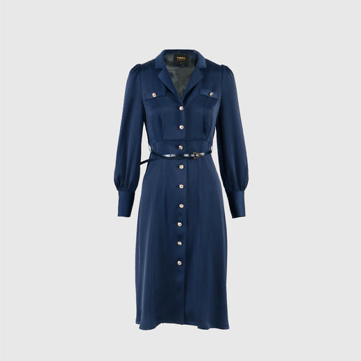 西服领单排扣贴包复古连衣裙（附腰带） 商品图0