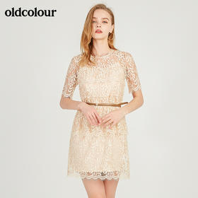 oldcolour欧珂夏短袖蕾丝连衣裙中长款蛋糕裙M25101513