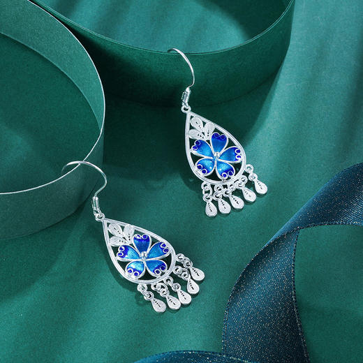 子佩集S990银【蓝花楹】耳环【QFES019】花丝珐琅彩2107 商品图1