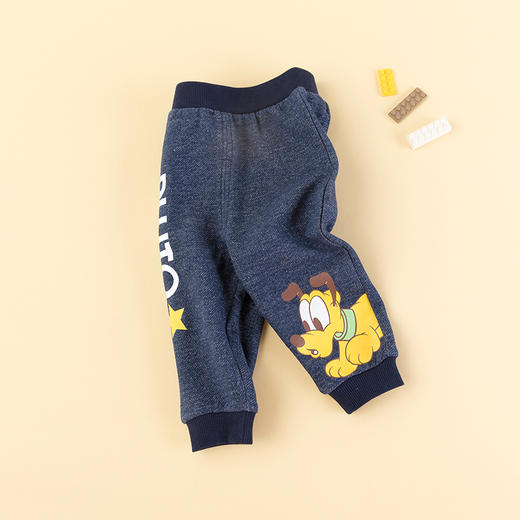 迪士尼男童春秋仿牛仔抓绒长裤 商品图1
