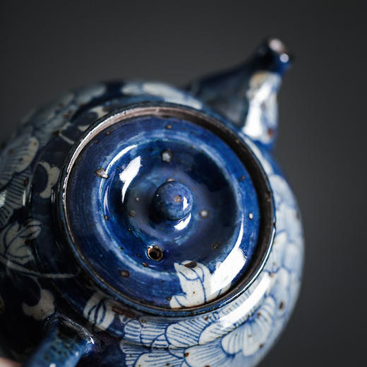 「景德镇老泥料粗陶青花手抓盖碗茶壶茶杯茶叶罐」纯手绘泡茶壶 青花便携茶壶 手拉坯功夫茶具 商品图2