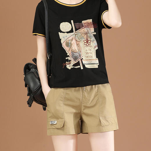 丁摩 松紧腰休闲工装短裤子女夏季2021年新款宽松直筒热辣裤子薄PT1537-WX313 商品图4