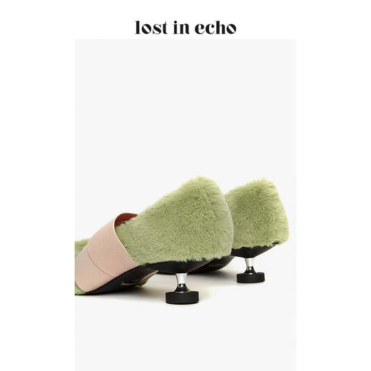 lost in echo 设计师原创 运动感交叉弹力带毛毛小方头矮跟鞋女 商品图2