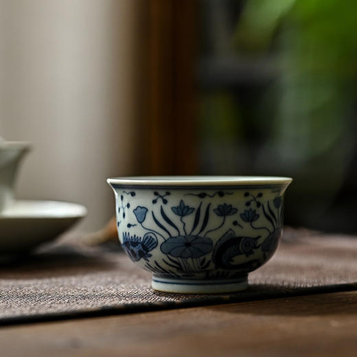 「景德镇仿元手绘鱼藻纹青花瓷茶杯」品茗杯主人杯大号茶盏单杯 商品图4